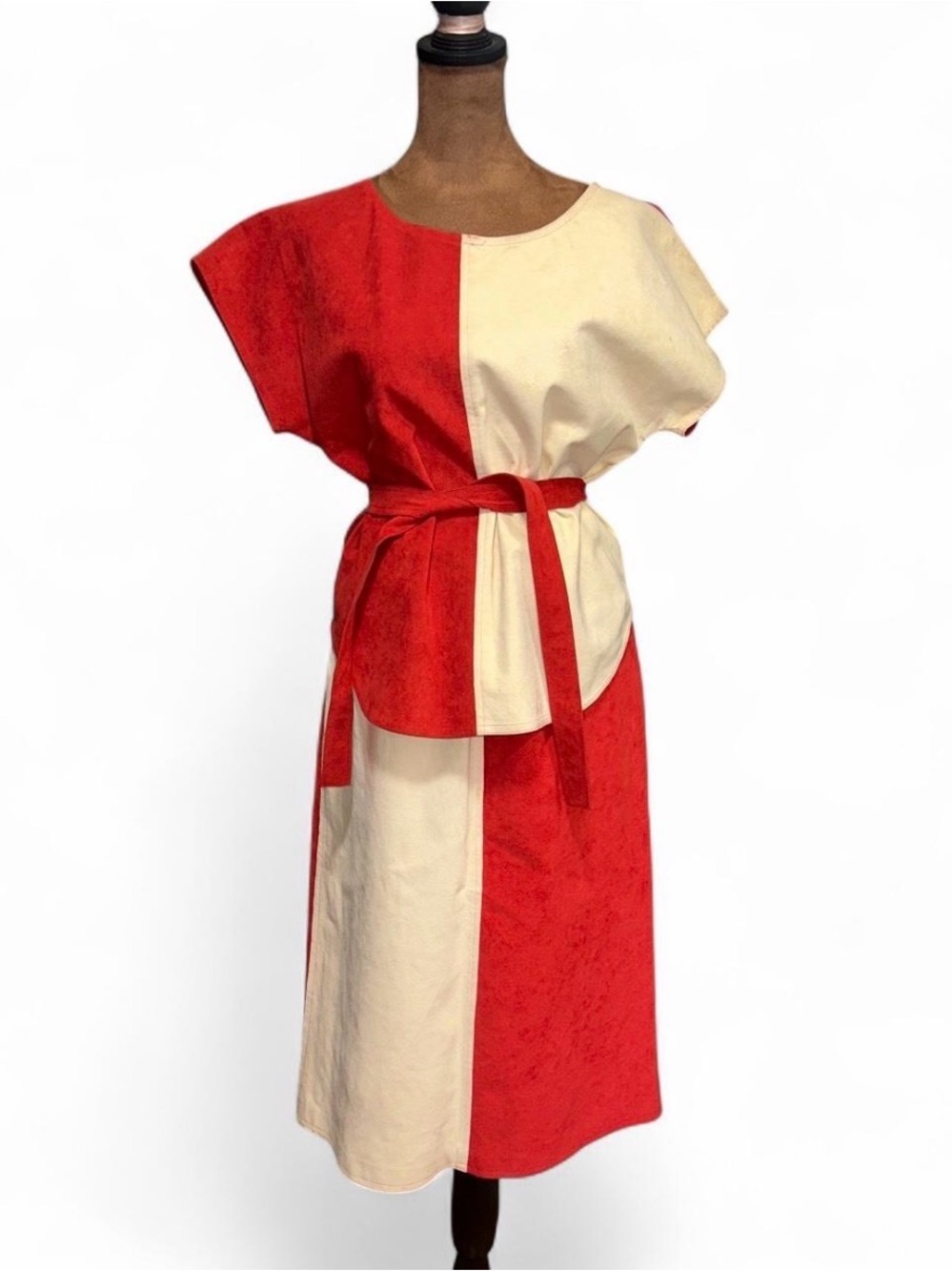 True Vintage Red and Cream Colorblock Suede Peplum Dress Sz 8